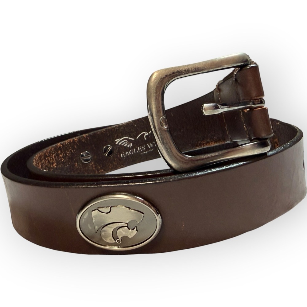 Eagles Wings Kansas State Wildcats Leather Belt Brown Silver Powercat Logo 36
